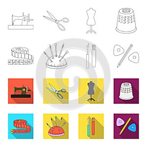 Measuring tape, needles, crayons and pencil.Sewing or tailoring tools set collection icons in outline,flat style vector