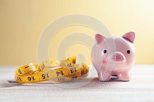 Measuring tape and piggy bank