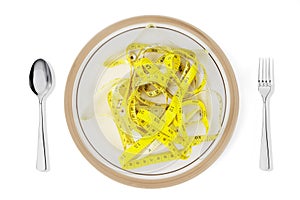 Measuring tape on a plate with cutlery