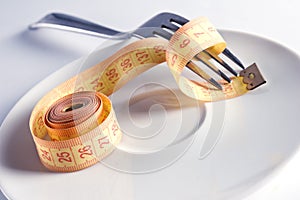 Measuring tape on a plate with fork