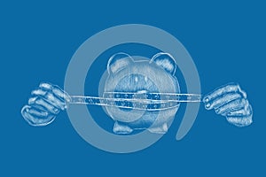 The measuring tape is stretched over the piggy bank. illustration