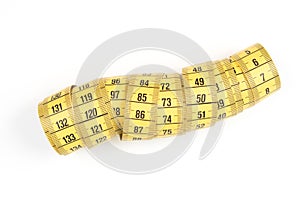 Measuring tape of the tailor, sewing yellow tape