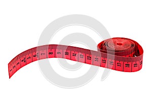 Measuring tape on white background red colour photo