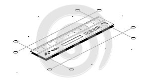 Measuring tool. Ruler for measurement. Black and white isometric 3d illustration isolated on white background. Vector design