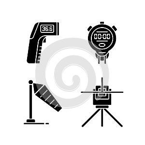 Measuring tools black glyph icons set on white space