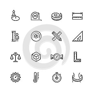 Measuring tools and measures icons in thin line style photo