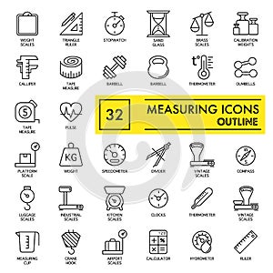 Measuring web icon set. outline icon set, vector, thin line vector icons collection on white background. eps 10