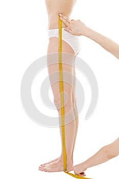 Measuring woman's leg length