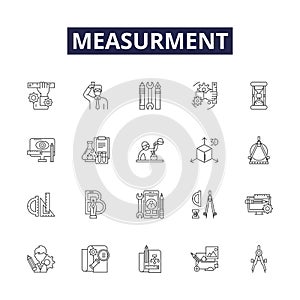 Measurment line vector icons and signs. Quantify, Testing, Calibrate, Gauge, Estimate, Metric, Survey, Analyze outline photo