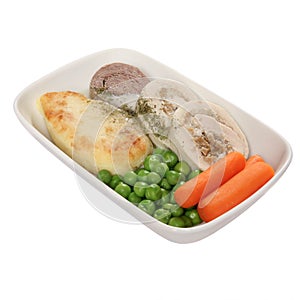 Meat appetizer for first-class cabin passengers on a white background