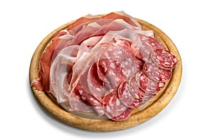 Meat appetizer platter with sausage, prosciutto, ham and salami