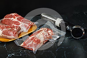 Meat in bags and sous vide devices