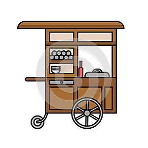 Meat ball food cart, rombong baso in cartoon style, gerobak abang tukang bakso - Vector photo