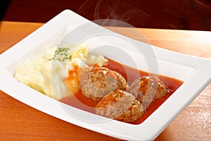 Meat ball and mashed potato