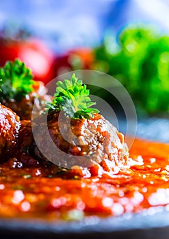 Meat balls. Italian and Mediterranean cuisine. Meat balls with s