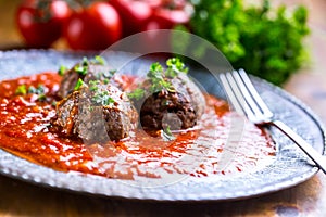 Meat balls. Italian and Mediterranean cuisine. Meat balls with s