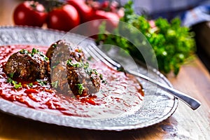 Meat balls. Italian and Mediterranean cuisine. Meat balls with s