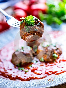 Meat balls. Italian and Mediterranean cuisine. Meat balls with s