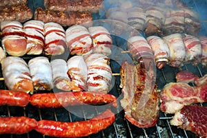 Meat on barbecue
