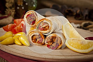 Meat beef tantuni is a kind of traditional turkish kebap photo