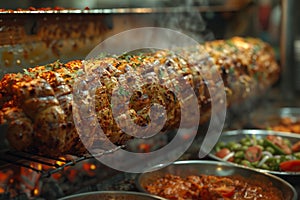 Meat being grilled for Kabab koobideh dish on a hot grill