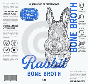 Meat Bone Broth Label Template. Abstract Vector Food Packaging Design Layout. Modern Typography with Hand Drawn Rabbit