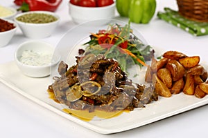 Meat breast fajitas with mushroom sauce and vegetables