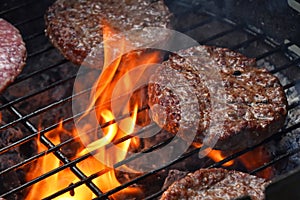 Meat burgers for hamburger grilled on flame grill