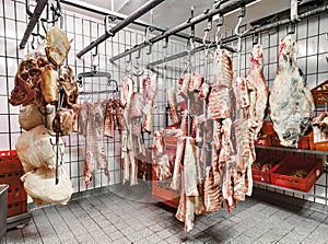 Meat in a cold storage house