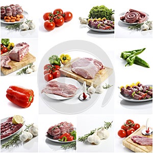 Meat collage on white background