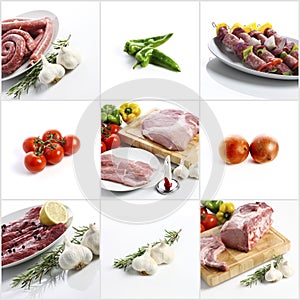 Meat collage on white background