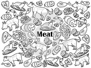 Meat colorless set vector illustration