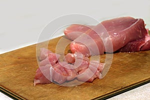 Meat on a cuting desk