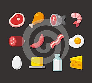 Meat and dairy flat icons