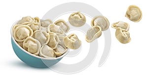 Meat dumplings, homemade russian pelmeni isolated on white background