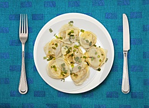 Meat dumplings on white plate