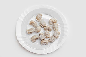 Meat dumplings on a white plate. Good nutrition. Healthy food. Flat lay.