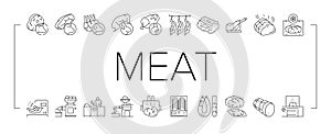 Meat Factory Product Collection Icons Set Vector .