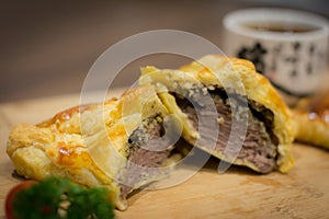 Meat filled bread croissant