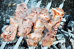 Meat is fried on coals