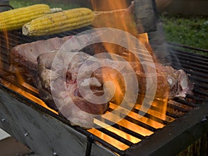 Meat grilling on the barbecue