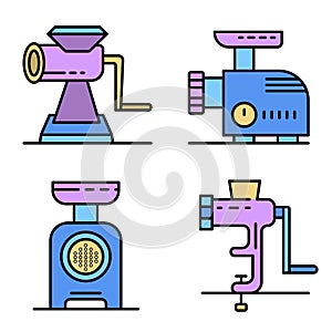 Meat grinder icons set line color vector