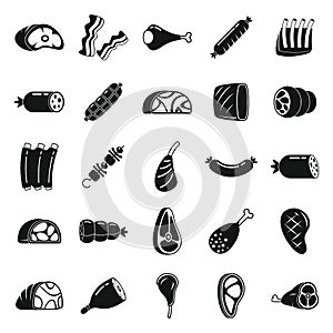 Meat icons set, simple style