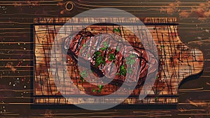 meat illustration for cafe, meat restaurant, signboard for diner