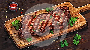 meat illustration for cafe, meat restaurant, signboard for diner