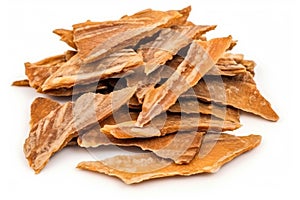 Meat Jerky Isolated, Dry Salted Chicken Slices, Small Pieces of Dehydrated Beef, Beer Snacks, Dried Pork