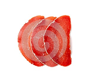 Meat Jerky Isolated, Dry Salted Turkey Fillet Slices, Thin Slices of Dehydrated Meat, Dried Turkey Fillet