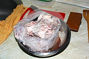 meat lamb defrosted cooking pot