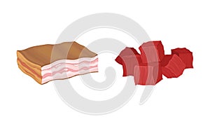 Meat with Lard or Bacon and Beef Slabs as Foodstuff from Butchery Vector Set