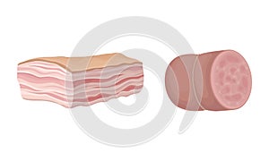 Meat with Lard and Wurst as Foodstuff from Butchery Vector Set